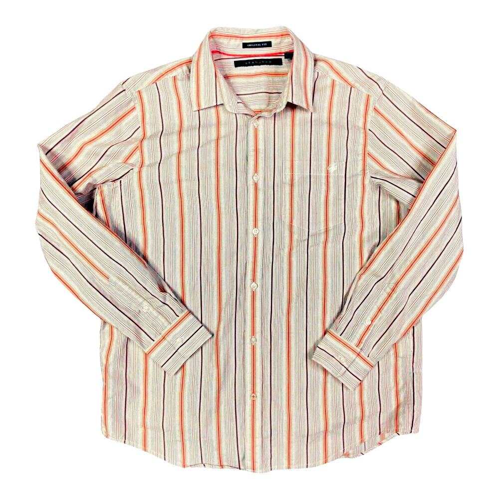 Sean John Shirt Mens Large Orange Brown‎ White Stripe Pocket Logo Original Fit